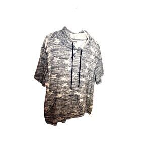 Metro One Womens Size XL Blue White Hooded Short Sleeve Top Casual Patriotic